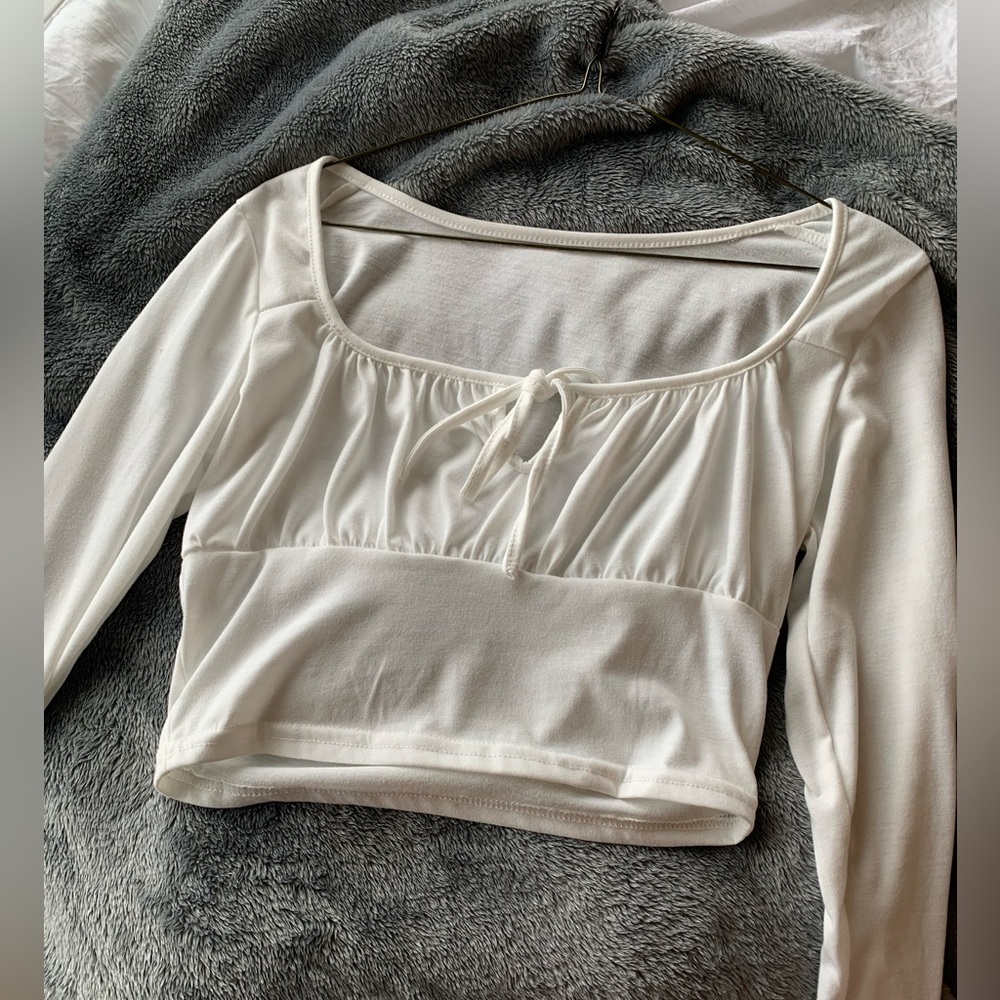 Zaful cropped white long sleeve top